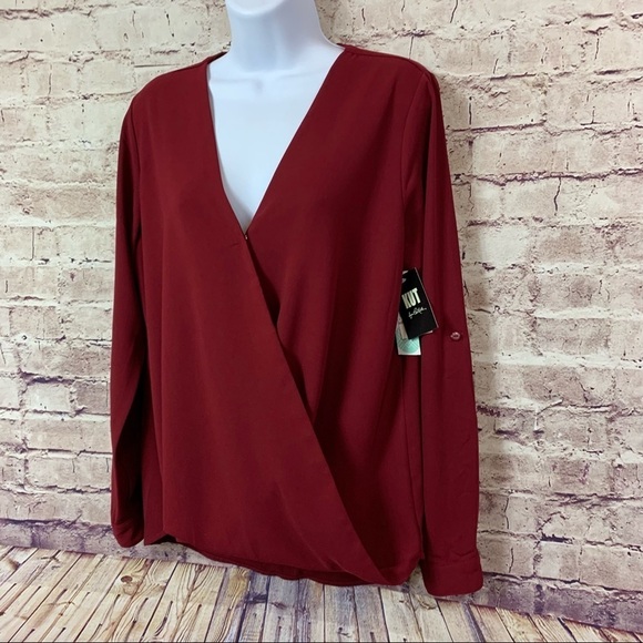 Kut from the Kloth Burgundy Wrap Long Sleeve Blouse - Picture 2 of 14